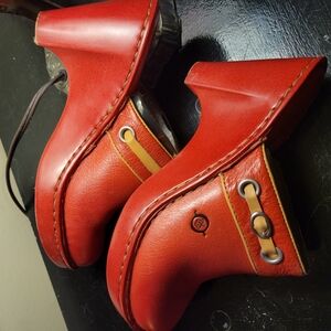 Born Size 7 Red Leather Heeled Clogs